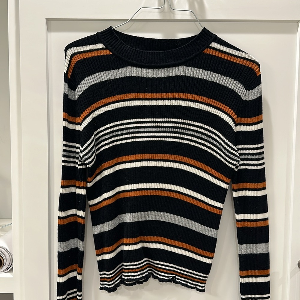 BP Black, orange, gray striped cropped sweater
